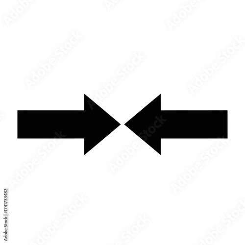 Two opposing arrows meeting in the center silhouette isolated on white background