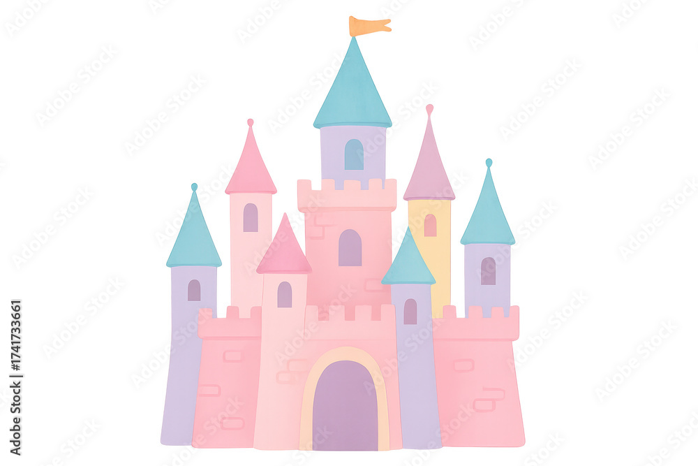 Fototapeta premium Princess fantasy magic kingdom castle cartoon with transparent background