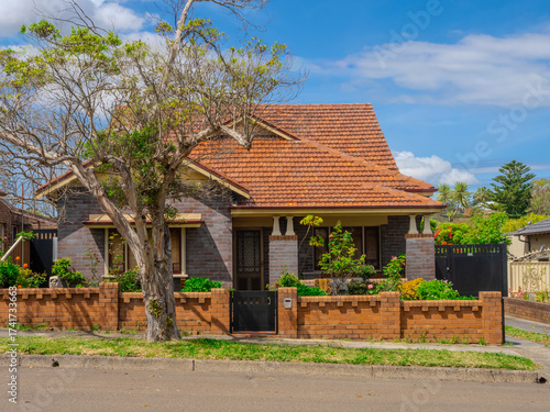 Heritage listed inner west Suburban residential Brick house in Sydney federation residential house in Sydney NSW Australia. Sought after houses due to their Architectural colourful exteriors