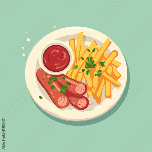 Currywurst with Fries on Plat
