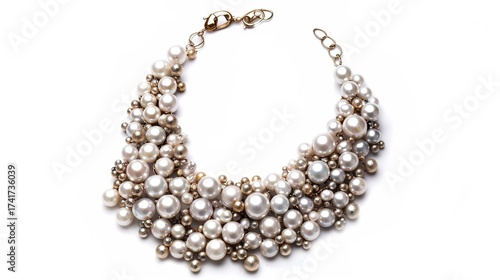 Pearl Necklace on White Background – a timeless and graceful visual. The delicate pearl necklace set against a white background highlights elegance, purity, and classic beauty