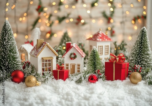 Enchanting christmas scene with miniature houses and trees creating a magical winter wonderland filled with joy
