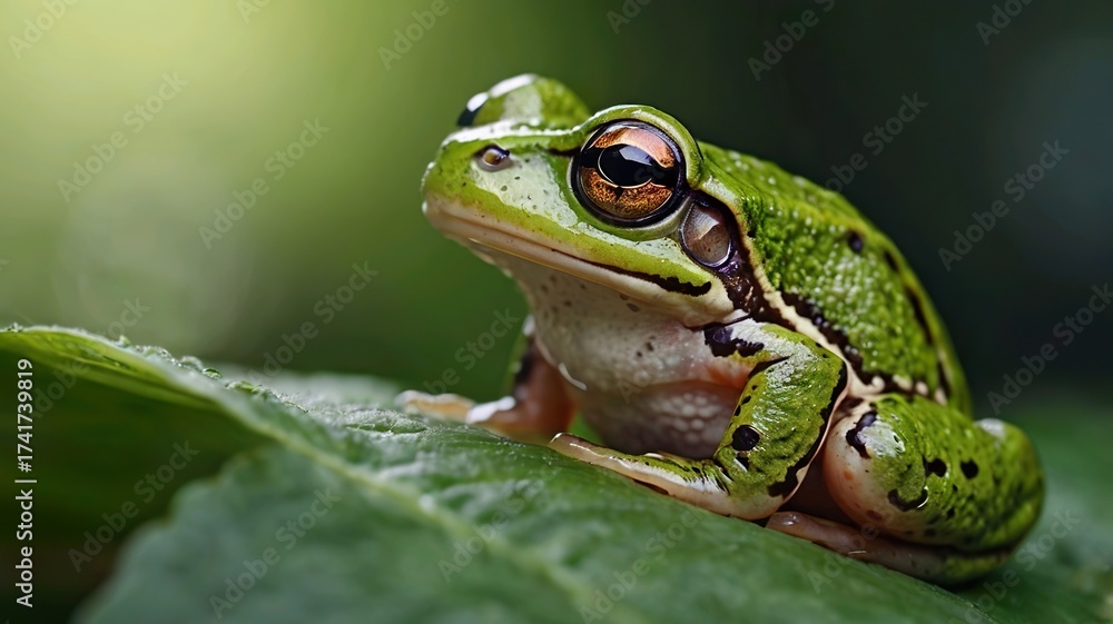 Naklejka premium Closeup of a green frog with a funny expression