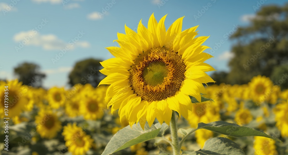 Fototapeta premium Sunflowers in a field under a blue sky, natural beauty, summer vibes
