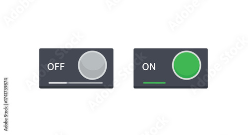 Modern Flat Design Toggle Switches Showing On and Off States