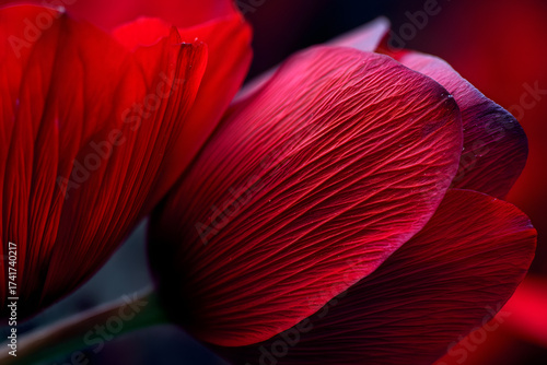 Extreme macro shot of vibrant red anemone poppy flower petals detailed texture nature closeup