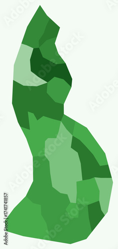 Map of Liechtenstein with regions. Just a simple country border map with region division. Green color palette. Blank Liechtenstein shape with administrative division. Vector illustration.