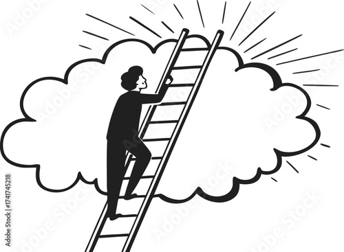 Entrepreneur Climbing Dream Ladder Minimal Outline