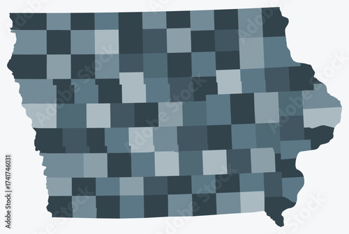 Map of Iowa with counties. Just a simple state border map with county division. Blue grey color palette. Flat State of Iowa shape with administrative division. Vector illustration.