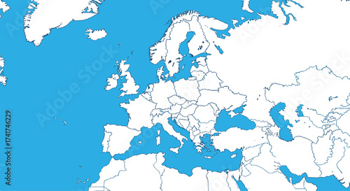 A political map of Europe showing countries and bodies of water.