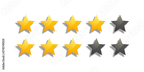 Collection of rating stars in various styles and sizes arranged on a clean white background, ideal for user feedback, reviews, UI ratings, and website design use
