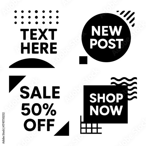 Modern geometric social media post templates with sale and new post announcements