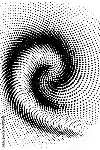 Abstract black and white swirling halftone pattern vortex