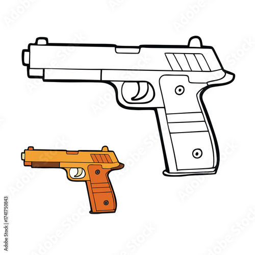 A pistol coloring page featuring a detailed handgun outline, perfect for kids and adults to color. Great for learning weapon shapes or adding creative, action-themed art.
