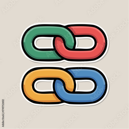 two-tone interlocked chain-link media-network decal vector for stickers greeting-cards and networking collateral
