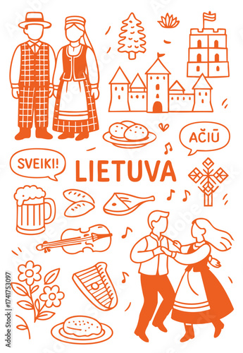 Lithuania Baltic Culture Doodle Set