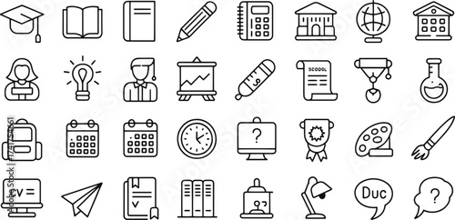 A comprehensive collection of unique minimalist vector outline icons designed for versatile application across digital and print media projects
