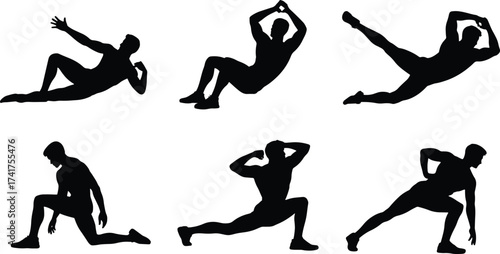 A versatile collection of six distinct black silhouette illustrations suitable for diverse background applications and graphic design projects