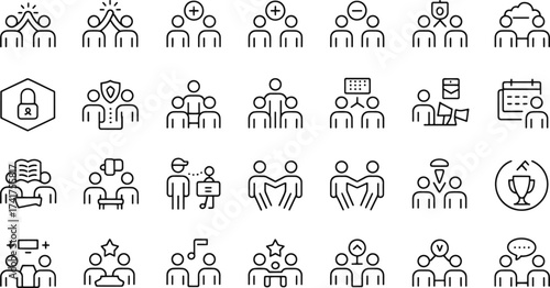 A comprehensive collection of 28 essential human relations icons featuring diverse interactions and connections for modern design projects
