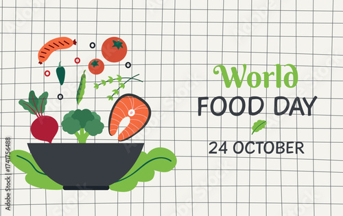 World Food Day on 24 october card banner invitation poster on a checkered background