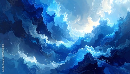 Wallpaper Mural Abstract artistic watercolor illustration depicting blue water and clouds Torontodigital.ca