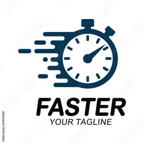 Speedy stopwatch icon with motion streaks and text faster your tagline