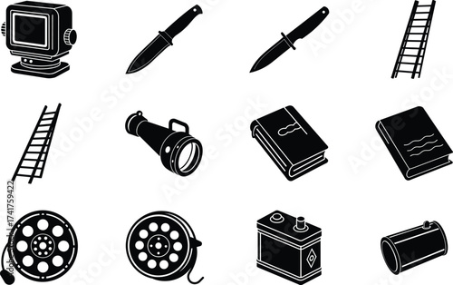 Diver elements isolated on white background