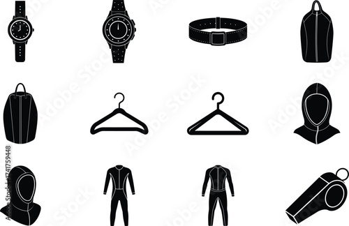 Diver elements isolated on white background