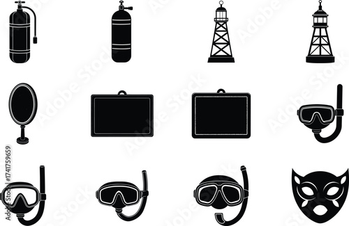 Diver elements isolated on white background