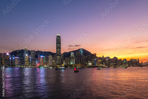 Photography Night view of Victoria Harbor at Hong Kong in China