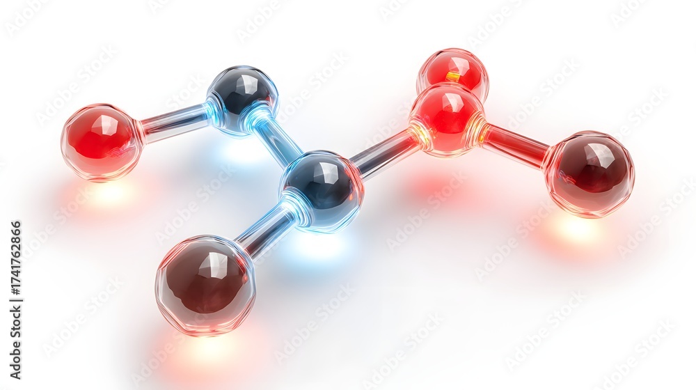 Fototapeta premium Illuminated molecular structure illustration showcases interconnected spheres and tubes, highlighting a conceptual depiction of scientific composition, abstract concepts, with glowing vibrant red 
