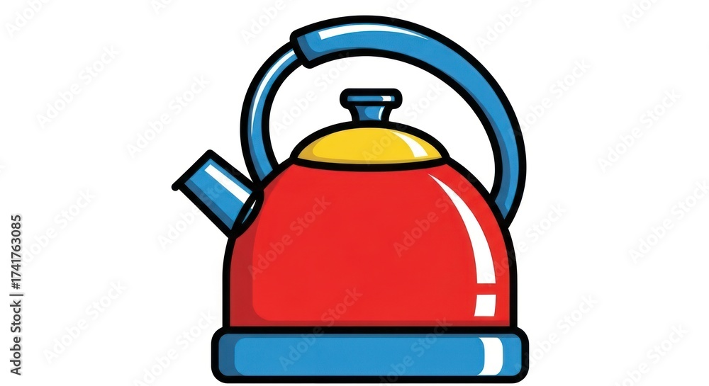 Obraz premium Red kettle illustration on white background for kitchen design