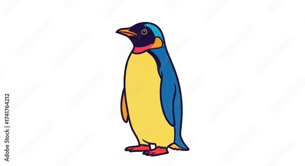 Obraz premium Vibrant cartoon penguin standing isolated against white background