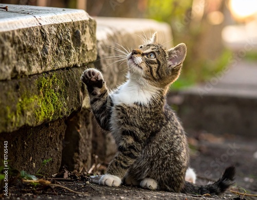 ジャンプしようとしている猫
