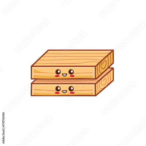 Two cheerful, stacked wooden planks, featuring delightful cartoon-style faces