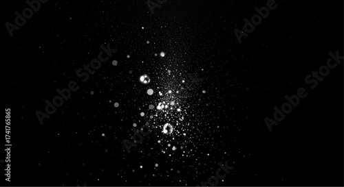 A captivating image showcases a mesmerizing display of water droplets, suspended against the deep black canvas of night. Each individual droplet glimmers. vector illustration