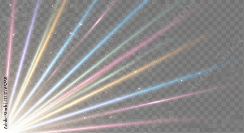 Abstract rays of light emanate from a central point, displaying a mesmerizing display of colors, like streaks of light painted across the void, the illustration can be used for a digital backdrop.