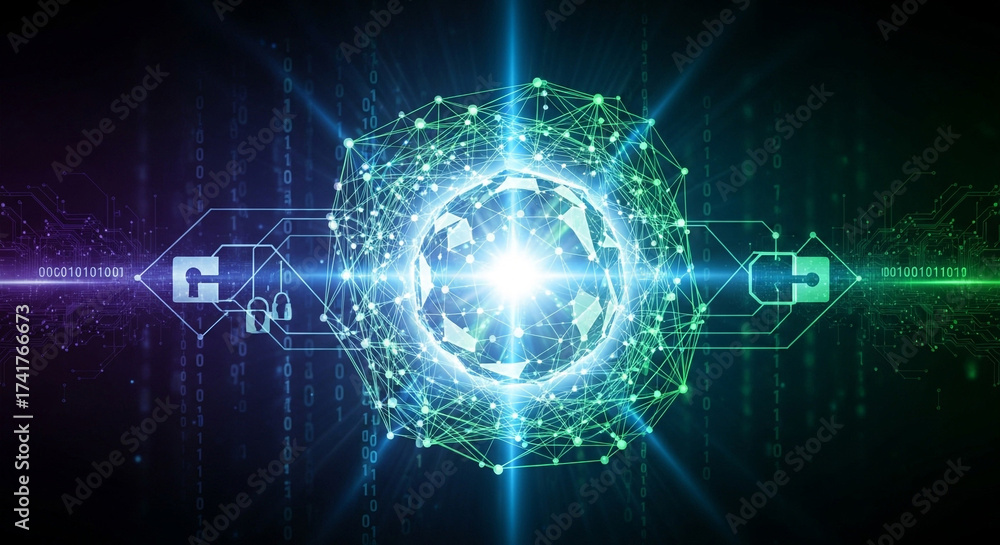 Obraz premium Cybersecurity technology digital data network protection and global internet security concept design