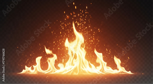 A vibrant depiction of flames bursts forth, the dancing fire capturing a sense of energy and passion with the striking display of warmth, light, and dynamic movement.