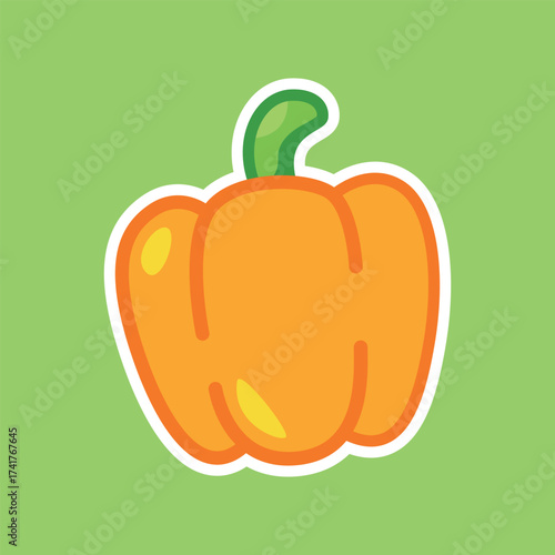 Orange Bell Pepper Cute Cartoon Illustration for Organic Vegetable, Cooking, and Food Design Projects