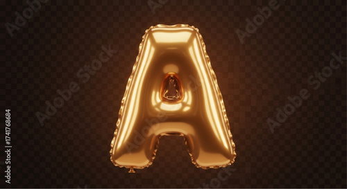 A golden balloon, shaped in the letter 'A', floats serenely against a blurred background. Its polished surface gleams, suggesting festivity and celebration. vector illustration