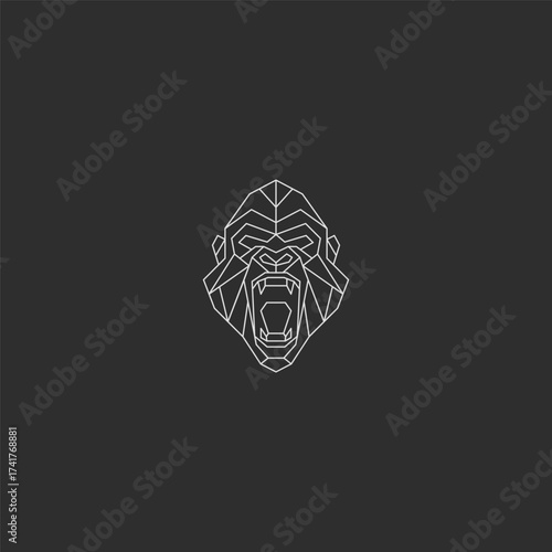 Roaring gorilla line art strong wild animal logo design.