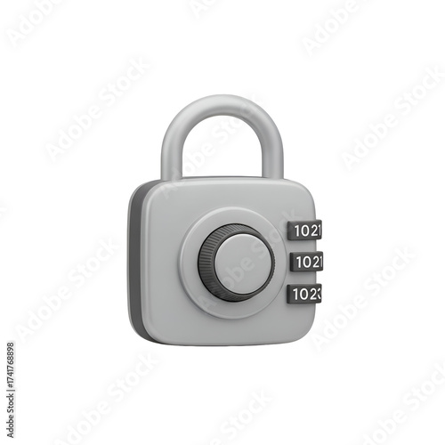 Gray combination padlock with dial lock isolated on white background
