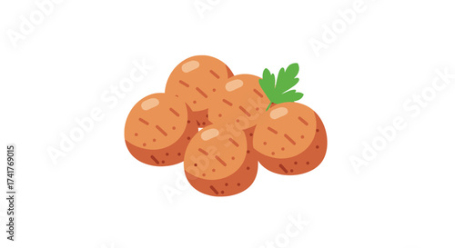 Illustration of delicious meatballs with green parsley on a white background ready to eat and