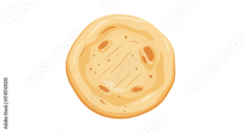 Illustration of a freshly baked pita bread on white background ideal for culinary projects and