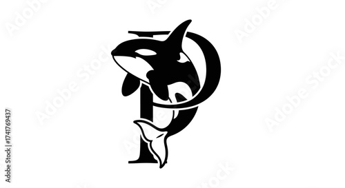 Elegant initial letter P logo design featuring an orca whale in minimalist style