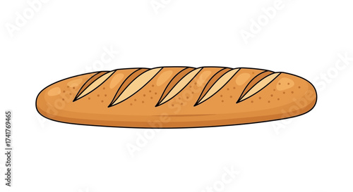 Delicious freshly baked baguette illustration showcasing a crusty golden brown exterior and soft