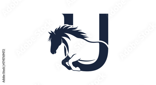 Elegant Initial U Logo Design Featuring a Majestic Running Horse Silhouette
