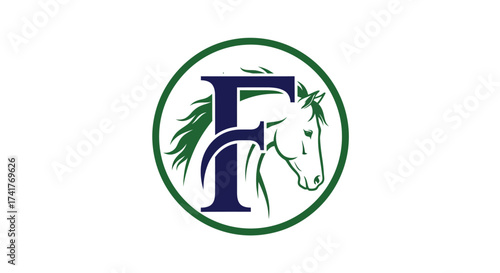 Elegant Initial F Horse Logo Design with Circular Frame Showcasing Equestrian Identity