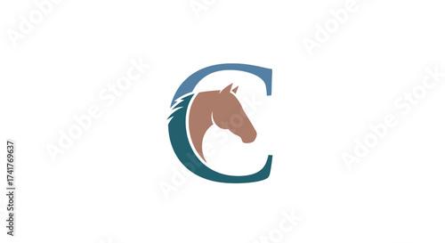 Elegant horse head incorporated into a stylized letter C logo design concept